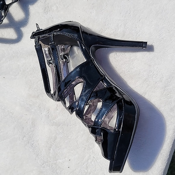 Daisy Fuentes 7.5 "carra" stiletto heels shiny black forefoot platform - Picture 3 of 13